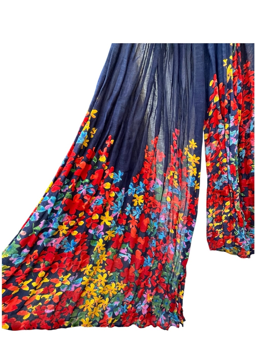 Oversized Navy Red Multicolor Floral Crinkle Slub Scarf Wrap 76” Lightweight
